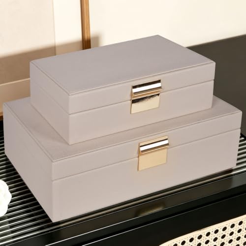 Decorative Storage Box Set of 2, PU Leather Organizer for Home Decor Beige - color: Beige
