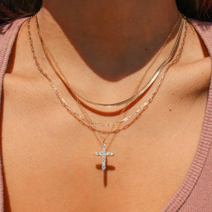 CONRAN KREMIX Waterproof Gold Layered Cross Necklace for Women Non Tarnish,14k Gold Plated Stainless Steel Dainty Cross Necklace Stack Necklaces Set for Women Christian Gifts Jewelry - color: Gold-Cross03