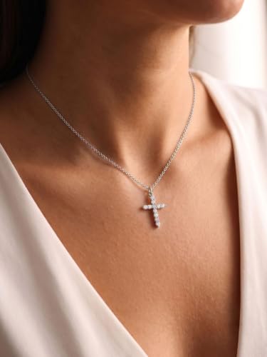 U7 Cross Necklace for Women,CZ Cross Pendant Necklace 18"+2" - color: Silver
