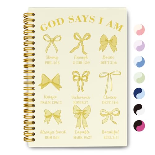 THDSE Bible Journal for Women, Christian Prayer Journal Notebook Gifts for Teen Girls Kids, Bible Study Supplies, Cute Bows Church Faith Journaling Hardcover Spiral Notebook 5.5 X 8.3(Baby Yellow) - color: BabyYellow