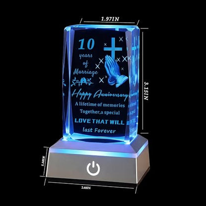 10th Wedding Anniversary Religious Crystal Gifts for Couples with LED Base Romantic 10 Years of Marriage Gift for Her Him, Laser Engraved Happy 10th Anniversary Keepsake Gifts for Wife Husband - color: 10TH Wedding Anniversary