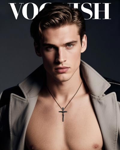 Crucifix Cross Necklace for Men and Women with Exquisite Jesus Pendant and Stainless Steel Chain 16-30 Inch - color: Cool Black, size: 22 Inch=56CM(Men's Average Length), style: Medium Pendant-1.8"x1.1"
