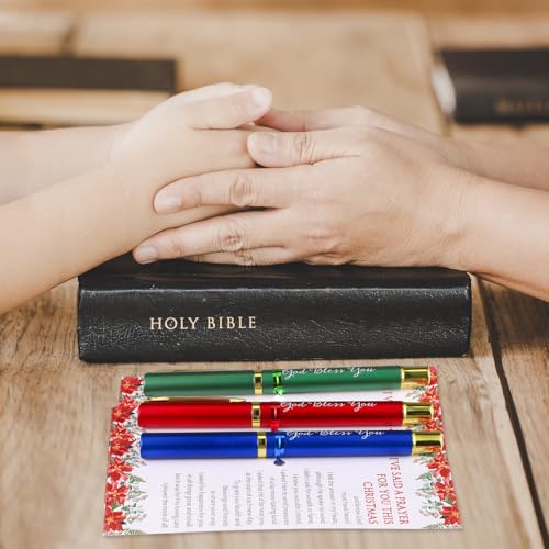Dispowreath 25 Sets Christmas Christian Gifts Bible Verse Ballpoint Pens Xmas God Bless You Pens Religious Christmas Poinsettia Cards with Ties for Church Office Coworker Staff Employee Gifts