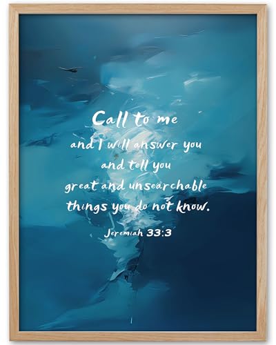KensTro 12x16 Oak Framed Jeremiah 33:3 Christian Wall Art - color: Deep Sea-Framed, size: 16"L x 12"W