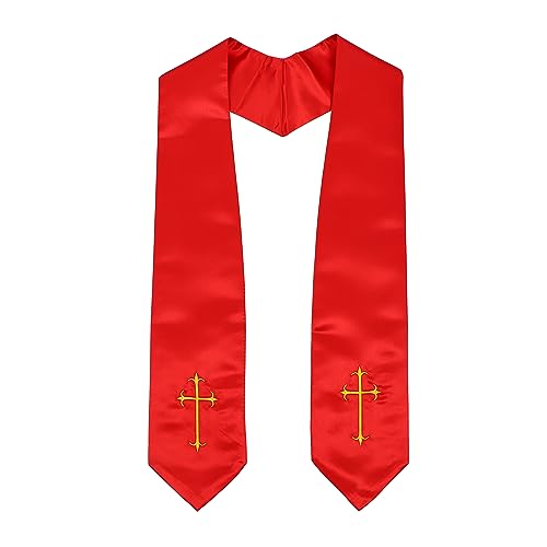 Clergy Stole, Choir Stole with Cross Embroidery 60'' - color: Red