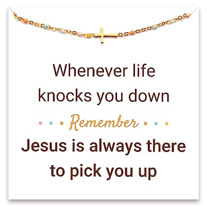 STORYJEWELLERY Christian Gifts for Women, Religious Confirmation and Baptism Gifts, Cross Bracelet for Women, Easter Gift, Encouragement Presents, Christian Jewelry - color: When life knocks you down, remember Jesus is always there to pick you up.