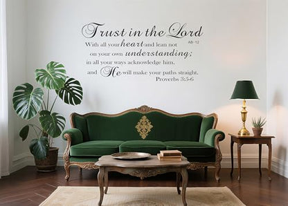 Bible Verse Prayer Wall Stickers, Trust in the Lord with All Your Heart .Proverbs 3:5-6 Christian Scripture Quotes Wall Decals, Vinyl Removable Religious Wall Decor for for Livingroom Home Church