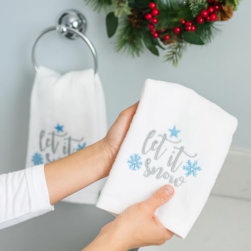 Christmas White Hand Bathroom Towels Elegant Snowflakes Let It Snow, 16x26" - color: Crystal Snowflake
