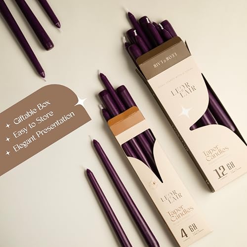 Leor & Lair Purple Taper Candles, 12 Pack, 10" Tall Candlesticks, Unscented - color: Purple