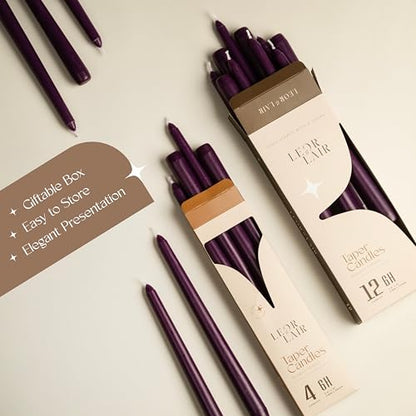 Leor & Lair Purple Taper Candles, 12 Pack, 10" Tall Candlesticks, Unscented - color: Purple