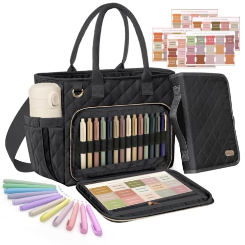 Large Bible Bag with Bible Cover Case for Women, Quilted Bible Tote Bag - color: Black