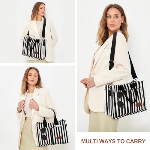 LHMTQVK Canvas Tote Bag for Women, Work & Bible Study Handbag - color: Black Stripe