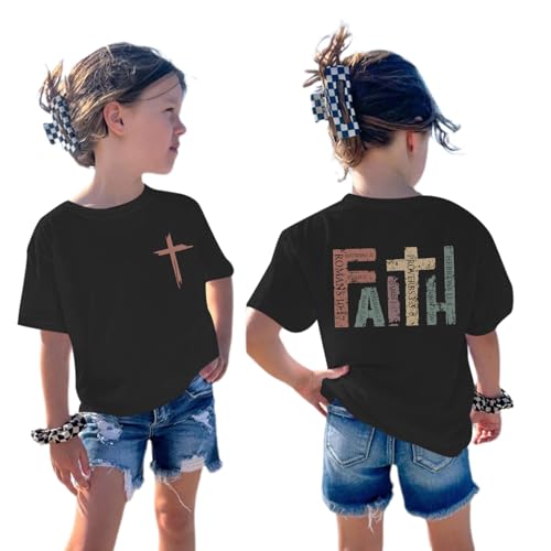 Jesus Shirt for Girls Christian Faith Tshirts Kids Cute Bible Verse Graphic Tees Inspirational God Religious Clothes - color: Black, size: 11-12 Years