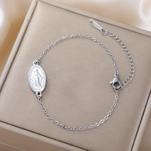 VASSAGO Virgin Mary Bracelet for Women Men Double-Sided Virgen de Guadalupe Rosary Bracelet Medal Handmade Braided Rope Catholic Christian Religious Jewelry Gift - color: Silver 1