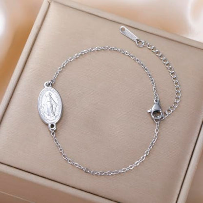 VASSAGO Virgin Mary Bracelet for Women Men Double-Sided Virgen de Guadalupe Rosary Bracelet Medal Handmade Braided Rope Catholic Christian Religious Jewelry Gift - color: Silver 1