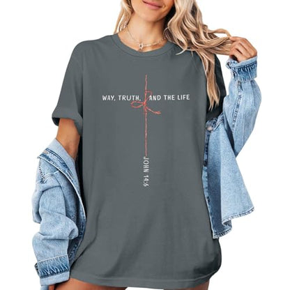 Christian Shirts for Women Oversized Bible Verse T-Shirt Jesus Religious Faithful Shirt Christ Crewneck Tee Top - color: Grey, size: Medium