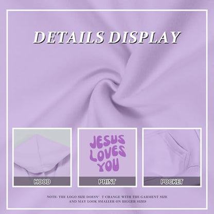 Christian Jesus Loves You Hoodie For Teen Girls Cute Graphic Hoodies Kids Bible Verse Faith Sweatshirt God Pullover - color: Light Purple, size: 3-4T