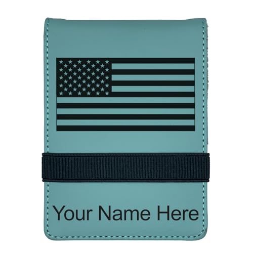LaserGram Mini Padfolio with Notepad and Pen, Flag of the United States, Personalized Engraving Included (Teal) - color: Teal