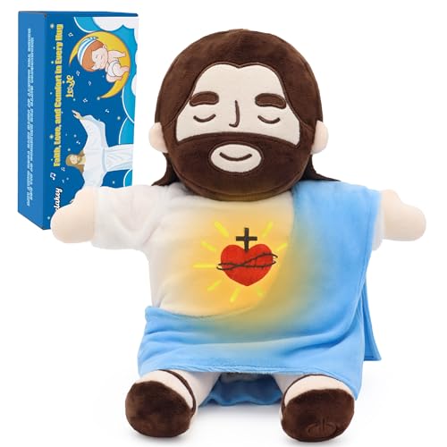 Yelakey 15.7" Jesus Plush that Breathes, Soothing Light Up Musical Toy - color: Blue