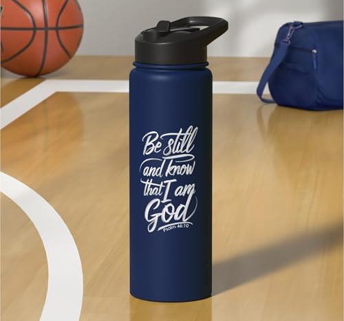 Be Still and Know That I Am God Psalm 46:10 | Christian Gift Stainless Steel Insulated Water Bottle - color: Navy Blue