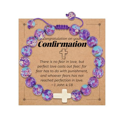 BAYLAY Gifts for Teen Girls Boys, Cross Bracelet for Kids Easter Christian Religious First Communion Baptism Confirmation Gifts for Girls Boys - color: Purple Imperial