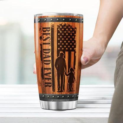Best Dad Ever American Travel Mug, 20oz Stainless Steel Tumbler with Rustic Wood Design, Vacuum Insulated Gift Cup for Father, Ideal for Birthday, Christmas, Father's Day, Outdoor Use - color: Patriotic Dad