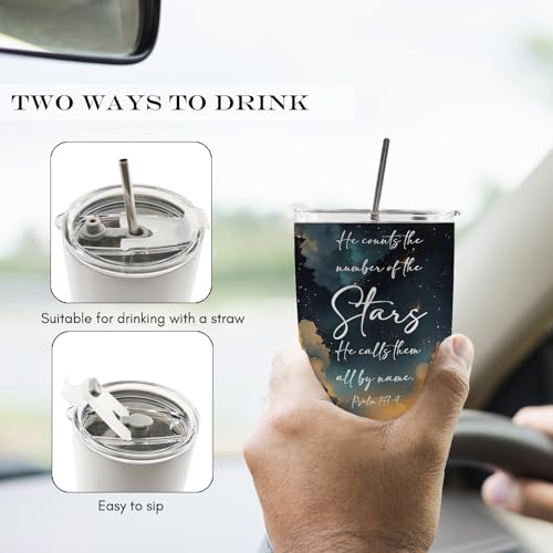 Christian 20oz Travel Coffee Mug Tumbler, Christian Gifts for Women Men, Celestial Night Sky Religious Bible Verse Stainless Steel Tumbler with Lid and Straw - color: stars