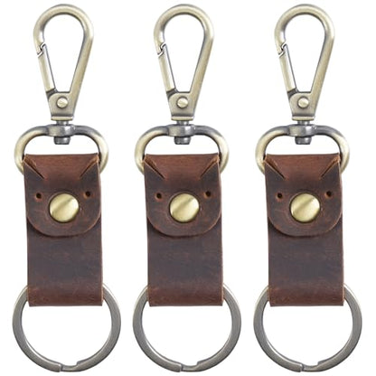 Jack&Chris Genuine Leather Keychain, Small Keychain for Man and Women, Key Holder Mens Belt Key Chain Ring, Red Brown - color: 3pack-coffee