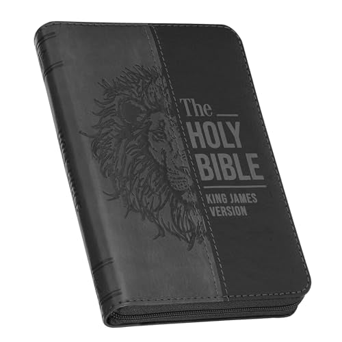 KJV Holy Bible, Mini Pocket Size, Red Letter, Reading Plan, Thematic Verse Finder, Ribbon Bookmark, King James Version, Vegan Leather, Black/Gray Zipper Closure, 6.2" x 4.3" (KJV Pocket Editions)