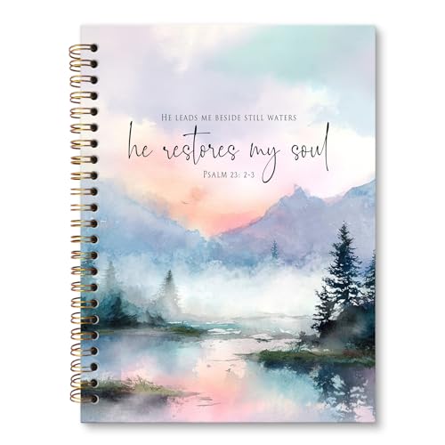 Christian Inspirational Notebook Journal, Motivational Prayer Scripture Journal, Psalm 23 Bible Verse Notebooks for Note Taking, Religious Christian Gifts for Women Spiral Notebook 5.5x8.3 Inch - color: PSALM 23: 2-3