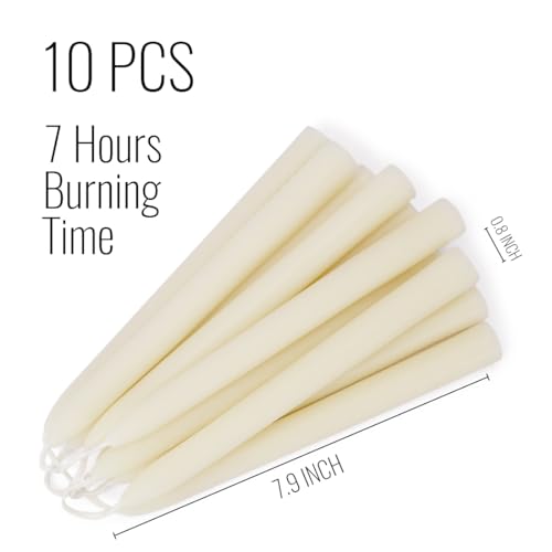 Ivory Beeswax Taper Candles, Unscented and Smokeless Taper Candles, 8-inch Pure Natural Bees Wax for Holiday, Birthday (Pack of 10) - color: Ivory, size: 8in-10pack