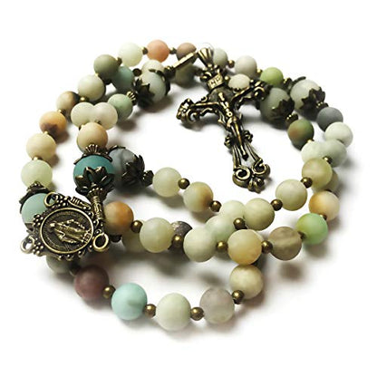 Beautiful Amazonite Stone Rosary Beads for Women With Miraculous Medal Centerpiece - Catholic Rosary - Rosarios Catolicos Para Mujer - Catholic Gifts Women