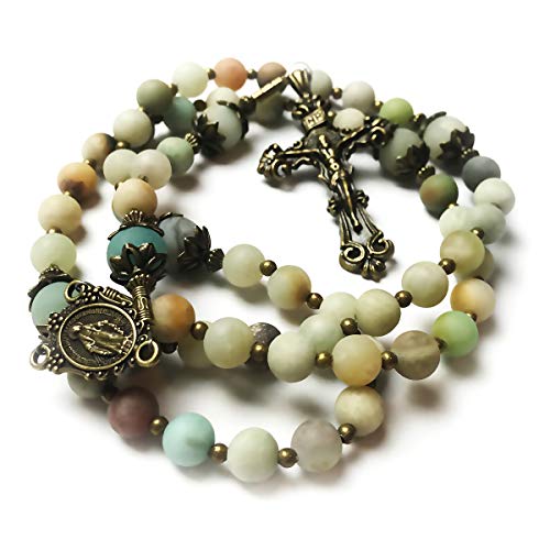 Beautiful Amazonite Stone Rosary Beads for Women With Miraculous Medal Centerpiece - Catholic Rosary - Rosarios Catolicos Para Mujer - Catholic Gifts Women