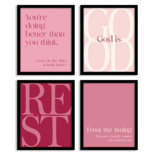 WEFKODO Pink Christian Bible Wall Art God Decor Pray Posters 8x10 Unframed - color: God Good Pink
