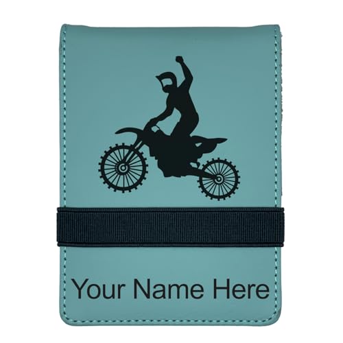 LaserGram Mini Padfolio with Notepad and Pen, Motocross, Personalized Engraving Included (Teal) - color: Teal