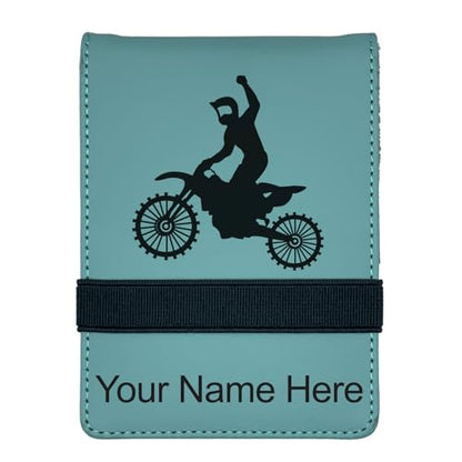 LaserGram Mini Padfolio with Notepad and Pen, Motocross, Personalized Engraving Included (Teal) - color: Teal