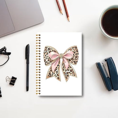 Coquette Leopard Bow Notebook, Cheetah Print Journal, Preppy Girly Aesthetic Journal for Women, Coquette Office Supplies, Trendy Leopard Hardcover Spiral Notebooks 5.5x8.3 Inch - color: Section 16