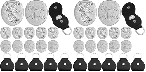 5 Sets Guardian Gift Angel Coins Inspirational Always with You Angel Coin Pocket Token Relationship Keepsake Double Sided Memorial Tokens with Leather Keychain for Prayer Family Friends (Pack of 2) - size: Medium (Pack of 2)