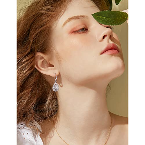 925 Sterling Silver Filigree Dangle Drop Leverback Teardrop Earrings - color: Cherry Blossoms Filigree