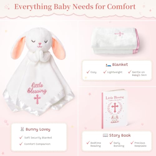 Baptism Gifts for Girls, Christening & Dedication Catholic Keepsake Set - color: BABY PINK BUNNY