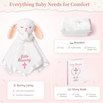 Baptism Gifts for Girls, Christening & Dedication Catholic Keepsake Set - color: BABY PINK BUNNY