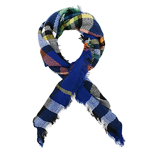 American Trends Scarfs for Women Winter Triangle Scarf Classic Plaid Warm Scarf Soft Scarves Knitted Wrap Shawl - color: Triangle Striped Blue & Black & White