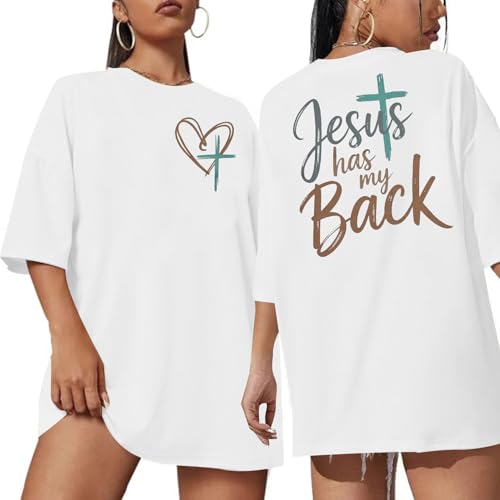 Jesus Oversized Shirts Women Christian Faith Tee Religious Bible Verse Tops - color: White, size: Small