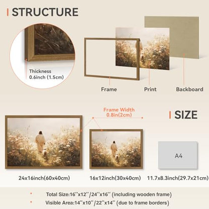 Snlihc Wood Framed Good Shepherd Jesus Lamb Hallway Wall Art 12x16 in - color: Lamb(Wood), size: 16"L x 12"W
