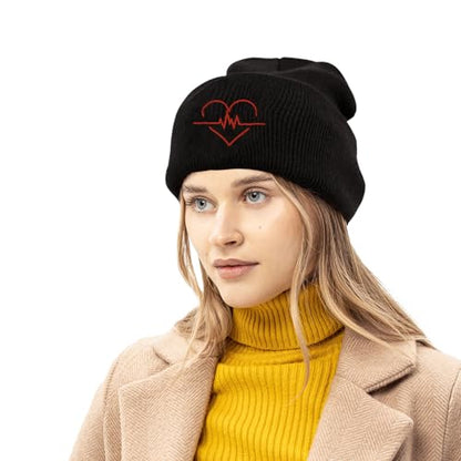 Cat Dad Beanie Hat Winter Cuffed Knit Hat Skull Watch Cap Embroidery Fisherman Beanies for Women Men Unisex - color: Heartbeat