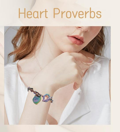 Heart Charm Bracelet Plated 18K Gold/Silver/Rose Gold Bible Scripture Heart Bracelet for Women Jewelry Gift Her Link Chain OT Clasp Stainless Steel - color: Colorful（7.1 inch）