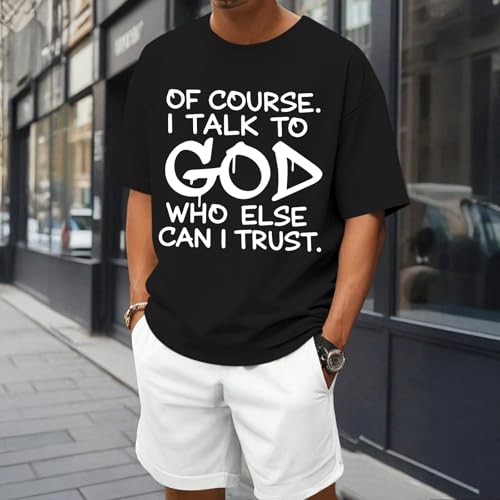 Fkatuzi Christian Jesus God Shirts for Men Religious Faith Bible Verse T Shirt Oversized Graphic Tee Cotton Streetwear Tops - color: Black, size: XX-Large