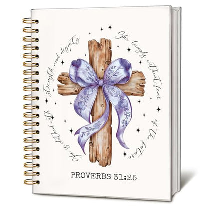 Coquette Purple Bow Church Notes Notebook for Note Taking - color: Proverbs 31:25 - purple