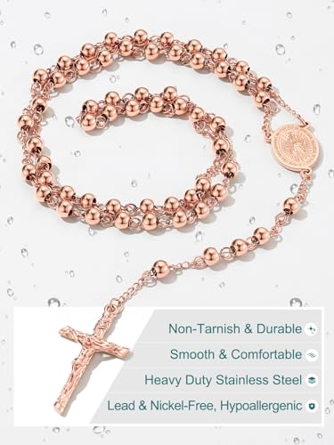 Supcare Rosary for Men Women Catholic Necklace Rosary Beads Customized - color: B04-Virgin Mary Rose Gold with Case