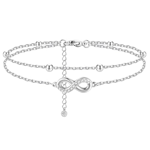 FIBO STEEL Silver Plated Ankle Bracelets Stainless Steel Anklets for Women - style: Infinity